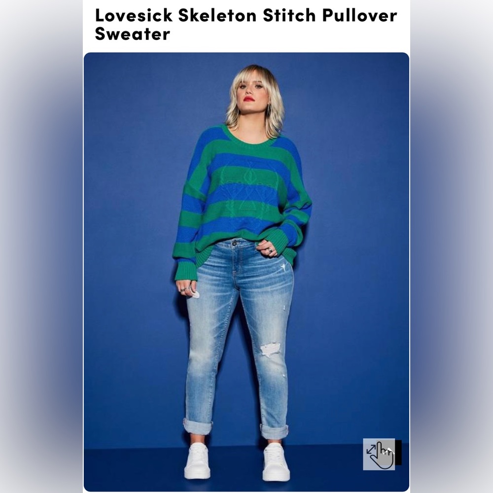 Torrid Lovesick striped distressed skeleton sweater